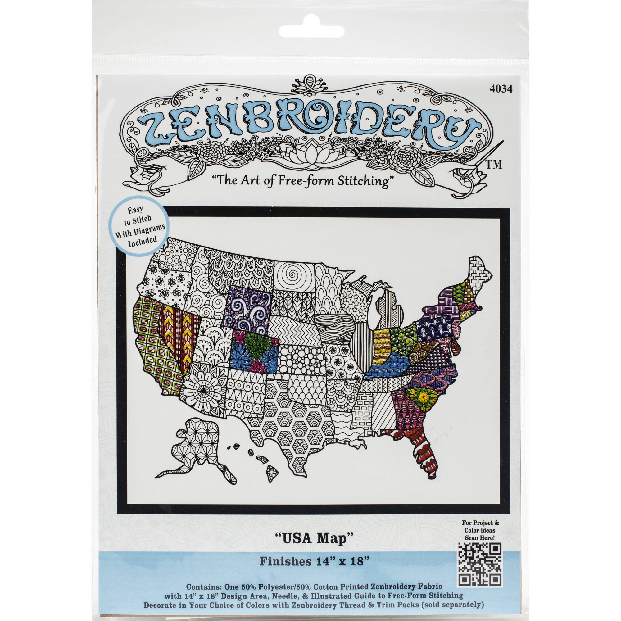 Design Works® Zenbroidery™ U.S.A. Map Stamped Embroidery Kit